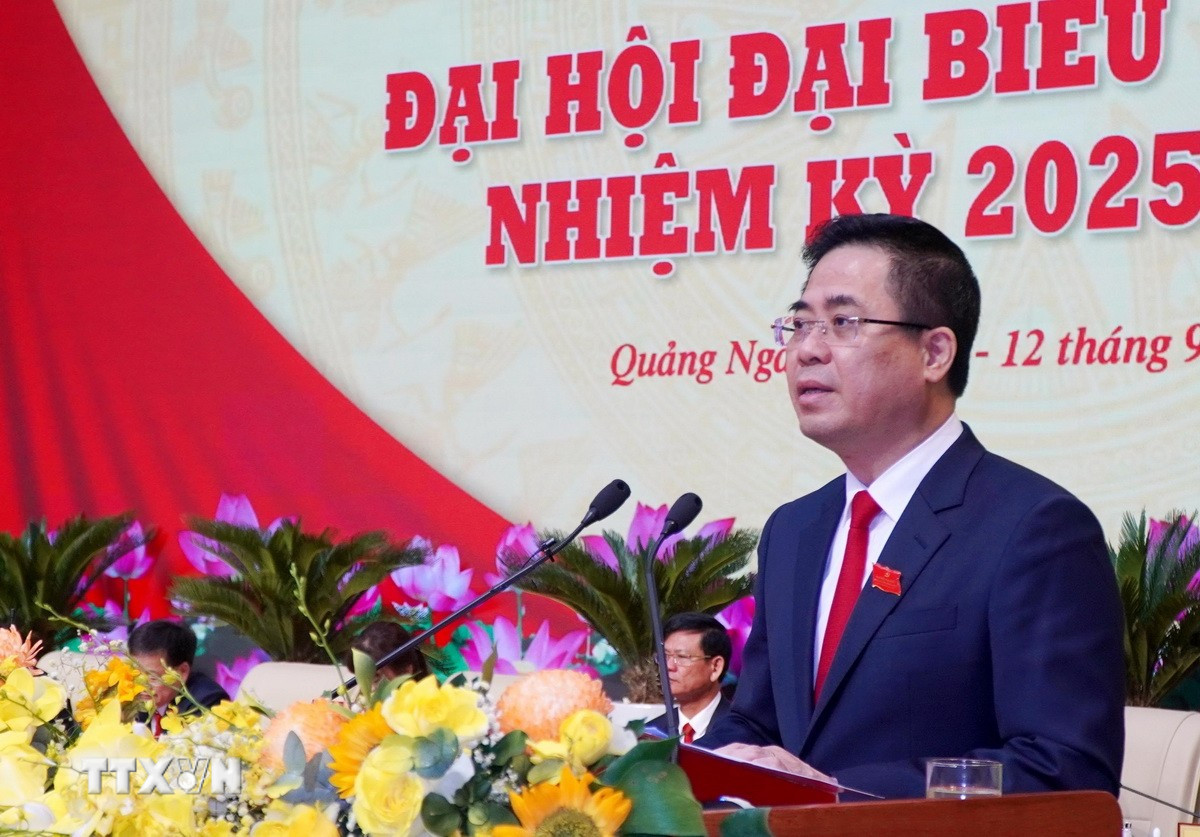 Chủ tịch UBND tỉnh Quảng Ngãi Nguyễn Hoàng Giang phát biểu tại phiên bế mạc. (Ảnh: Lê Phước Ngọc/TTXVN) ttxvn-nguyen-hoang-giang.jpg