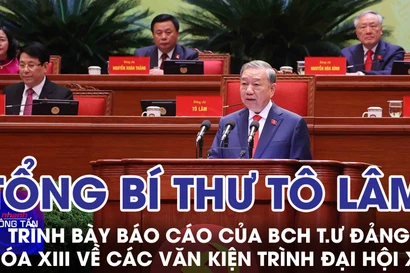 Tổng Bí thư Tô Lâm trình bày Báo cáo của BCH T.Ư Đảng khóa XIII về các văn kiện trình Đại hội XIV
