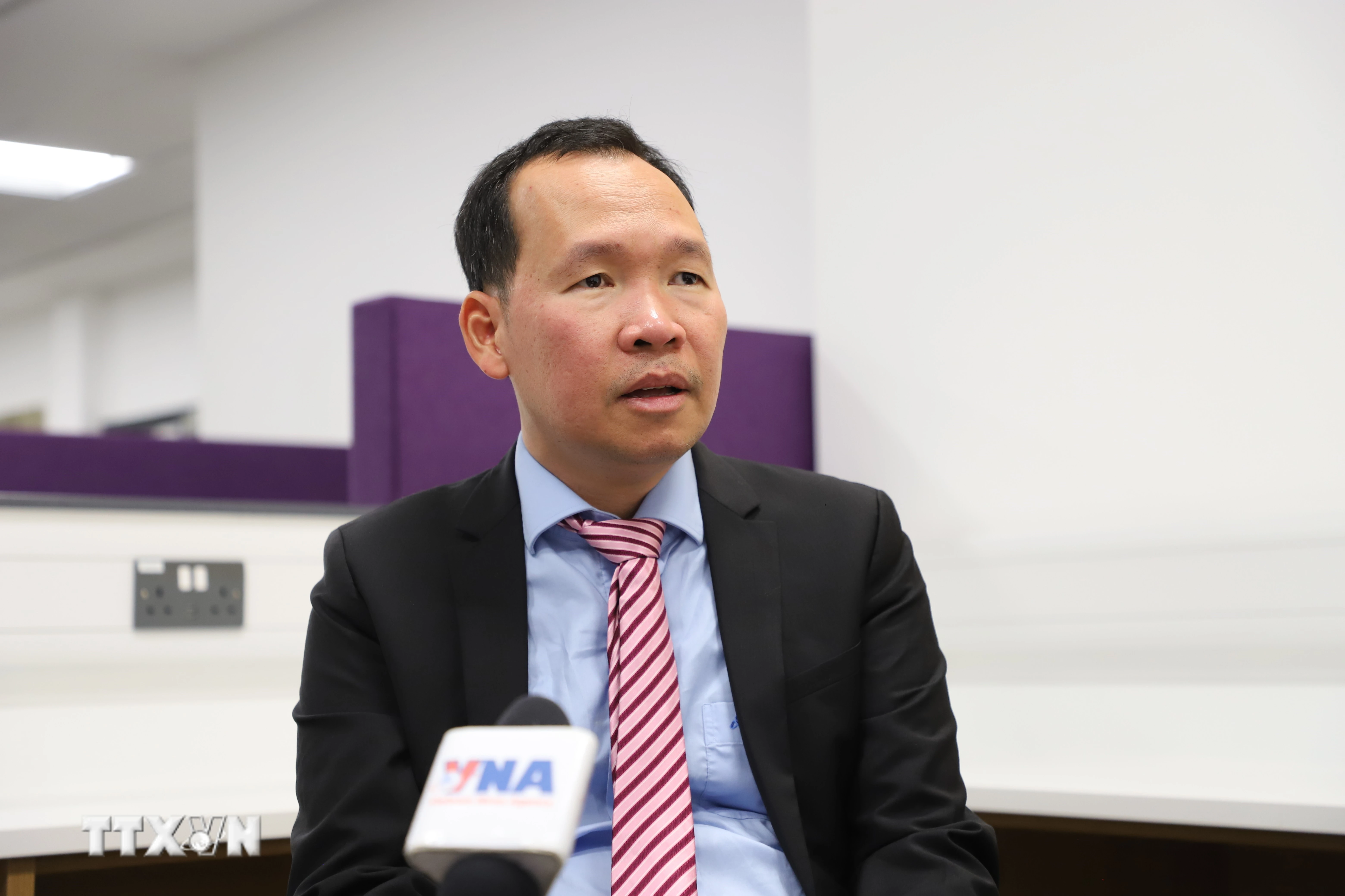 Phó Giáo sư, Tiến sỹ Kinh tế Lương Tuấn Anh, Đại học De Montfort (Anh) trả lời phỏng vấn của TTXVN. (Ảnh: Hữu Tiến/TTXVN)
