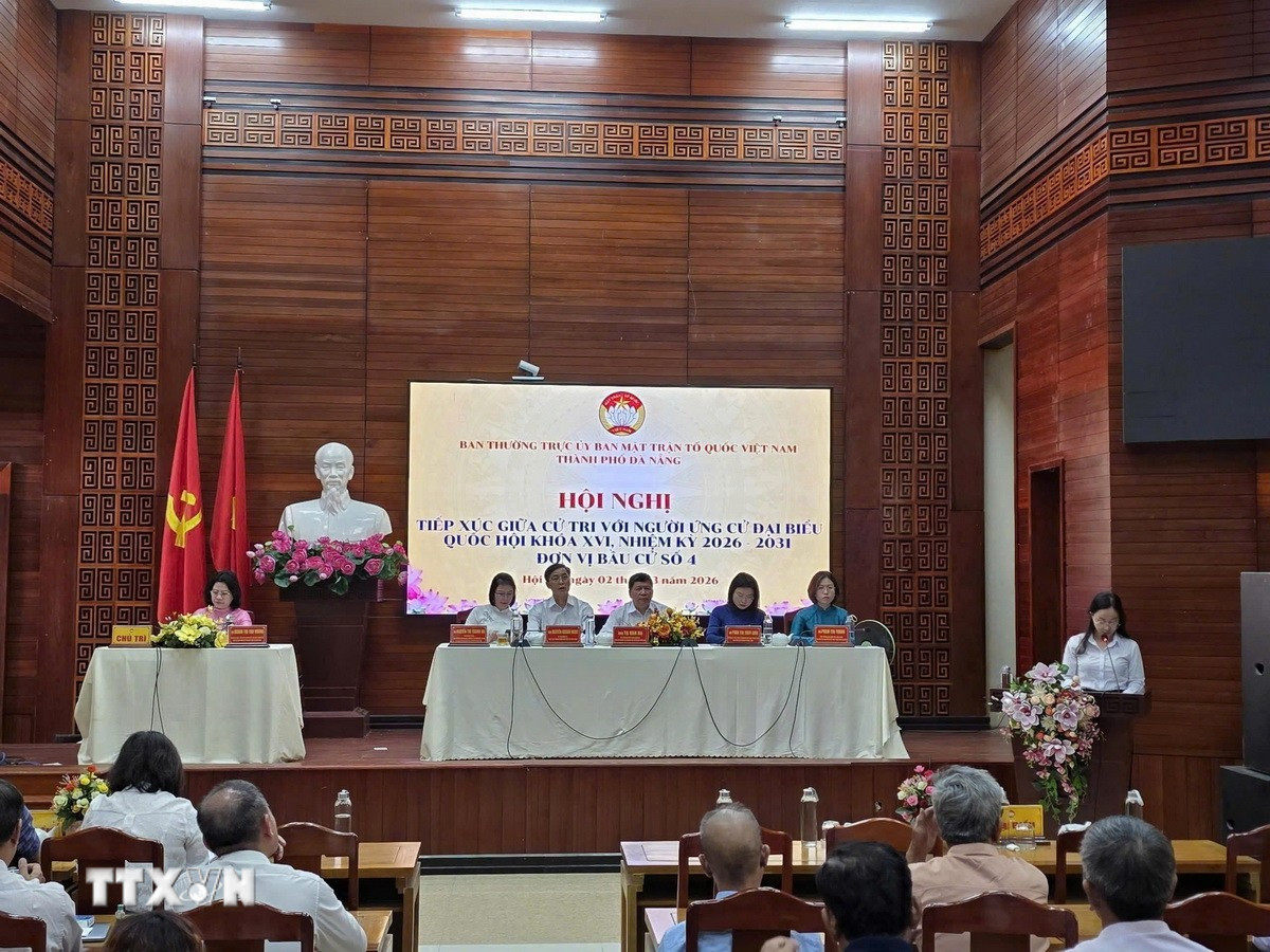 Hội nghị tiếp xúc cử tri với người ứng cử đại biểu Quốc hội khóa XVI và Hội đồng Nhân dân thành phố Đà Nẵng nhiệm kỳ 2026-2031 tại đơn vị bầu cử số 1. (Ảnh: TTXVN phát)