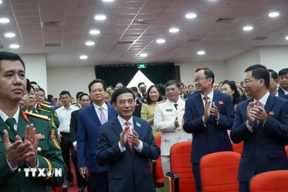 Ủy viên Bộ Chính trị, Phó Bí thư Quân ủy Trung ương, Bộ trưởng Bộ Quốc phòng Phan Văn Giang dự và chỉ đạo Đại hội đại biểu Đảng bộ tỉnh An Giang lần thứ nhất. (Ảnh: Văn Sĩ/TTXVN)