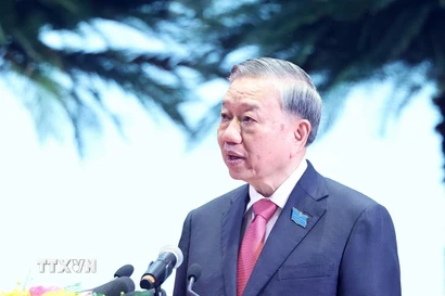 Tổng Bí thư Tô Lâm phát biểu chỉ đạo Đại hội đại biểu Đảng bộ thành phố Hà Nội lần thứ XVIII. (Ảnh: Thống Nhất/TTXVN)