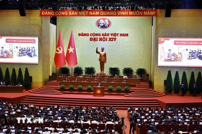 Phiên thảo luận tại hội trường về các văn kiện Đại hội, chiều 21/1. (Ảnh: TTXVN)