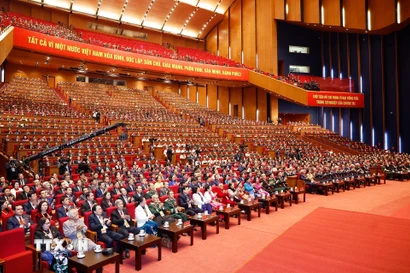 Các đại biểu dự phiên bế mạc Đại hội XIV của Đảng. (Ảnh: TTXVN)