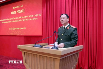 Thượng tướng Phạm Thế Tùng, Thứ trưởng Bộ Công an, phát biểu. (Ảnh: Phạm Kiên/TTXVN)