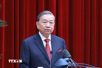 Tổng Bí thư Tô Lâm phát biểu bế mạc Hội nghị lần thứ 15 Ban Chấp hành Trung ương khóa XIII. (Ảnh: Thống Nhất/TTXVN)