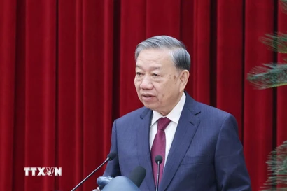 Tổng Bí thư Tô Lâm phát biểu bế mạc Hội nghị lần thứ 14 Ban Chấp hành Trung ương Đảng khóa XIII. (Ảnh: Thống Nhất/TTXVN)