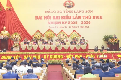 Đại hội đại biểu Đảng bộ tỉnh Lạng Sơn lần thứ XVIII, nhiệm kỳ 2025-2030. (Ảnh: Anh Tuấn/TTXVN)