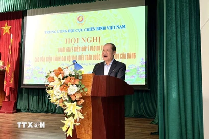 Thượng tướng Bế Xuân Trường, Phó Chủ tịch Ủy ban Trung ương MTTQ Việt Nam, Chủ tịch Trung ương Hội Cựu chiến binh Việt Nam, phát biểu. (Ảnh: Ngọc Bích/TTXVN)