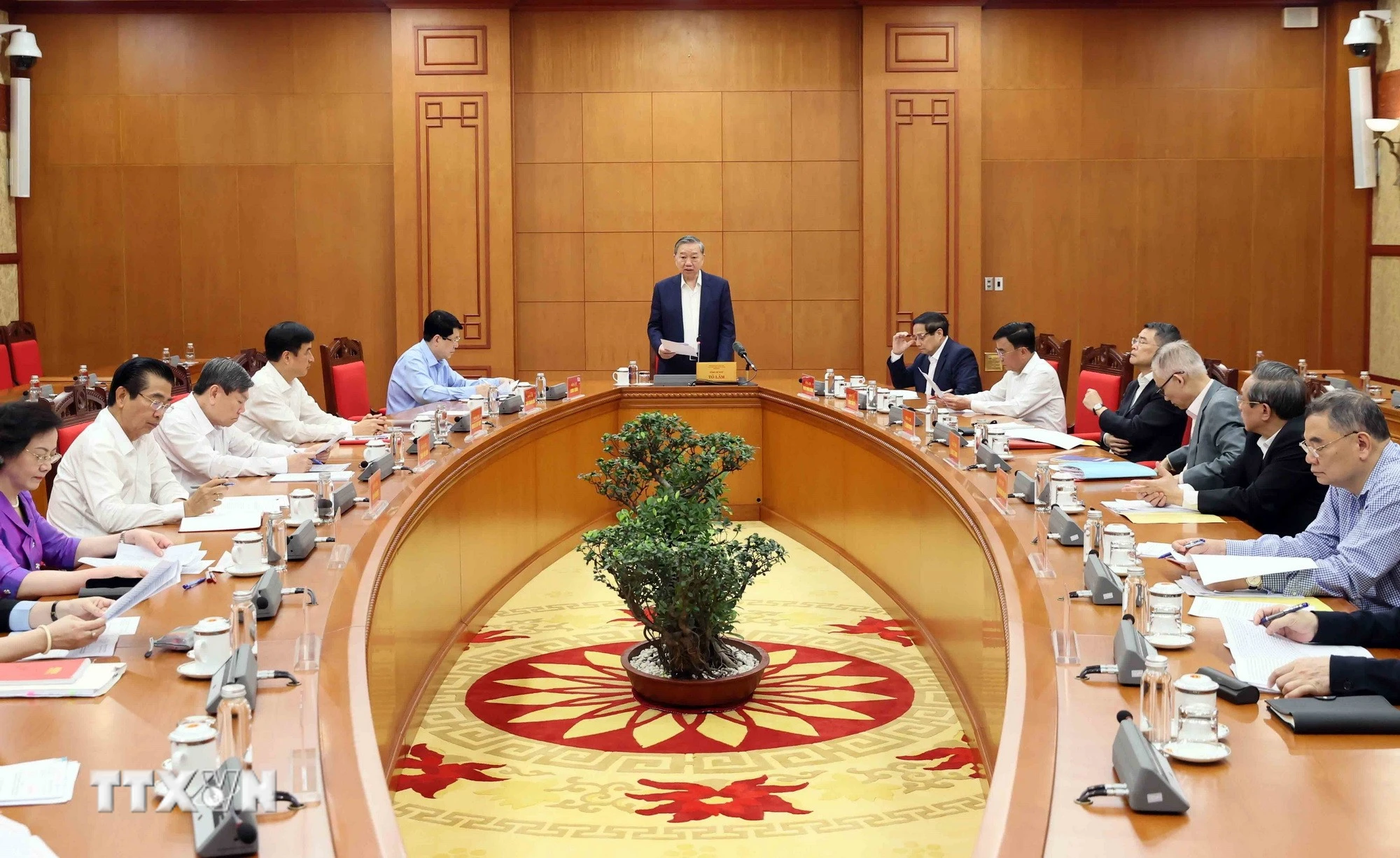 Tổng Bí thư Tô Lâm, Trưởng Tiểu ban Nhân sự Đại hội XIV của Đảng phát biểu tại Phiên họp lần thứ tư. (Ảnh: An Đăng/TTXVN)