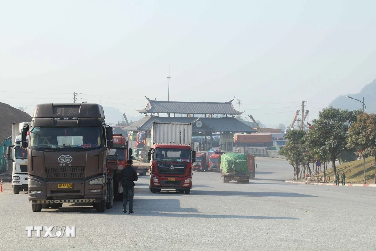 Phương tiện xuất nhập khẩu hàng hóa trong khu vực cửa khẩu quốc tế Hữu Nghị, Lạng Sơn. (Ảnh: Quang Duy/TTXVN)