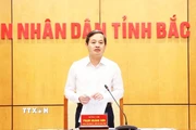 Chủ tịch Ủy ban Nhân dân tỉnh Bắc Ninh Phạm Hoàng Sơn phát biểu tại Hội nghị. (Ảnh: TTXVN phát)