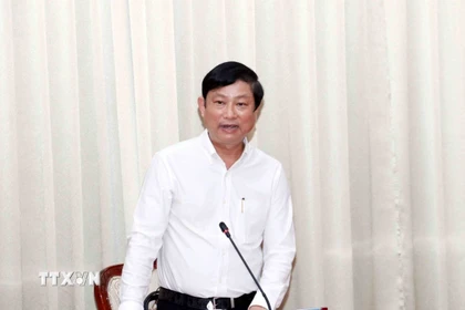 Ông Võ Văn Minh, Phó Bí thư Thành ủy, Chủ tịch Hội đồng Nhân dân Thành phố Hồ Chí Minh, Chủ tịch Ủy ban Bầu cử Thành phố chủ trì Phiên họp. (Ảnh: Xuân Khu/TTXVN)