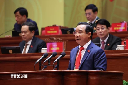 Đồng chí Nguyễn Văn Được, Ủy viên Trung ương Đảng, Phó Bí thư Thành ủy, Chủ tịch Ủy ban nhân dân Thành phố Hồ Chí Minh, tham luận về vấn đề “Phát huy vai trò đầu tàu, xây dựng Thành phố Hồ Chí Minh trở thành trung tâm khoa học, công nghệ và đổi mới sáng tạo mang tầm quốc tế, tạo động lực lan tỏa phát triển cho cả nước.” (Nguồn: TTXVN)