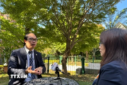 Tiến sỹ Nguyễn Hồng Sơn, Chủ tịch Liên hiệp hội người Việt tại Nhật Bản, đóng góp ý kiến cho dự thảo văn kiện Đại hội Đảng lần thứ XIV. (Ảnh: Phạm Tuân/TTXVN)