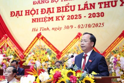 Bí thư Tỉnh ủy Nguyễn Duy Lâm phát biểu bế mạc Đại hội. (Nguồn: Báo Hà Tĩnh)