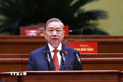 Tổng Bí thư Tô Lâm phát biểu bế mạc Đại hội XIV của Đảng. (Nguồn: TTXVN)