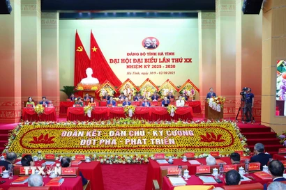 Đại hội đại biểu Đảng bộ tỉnh Hà Tĩnh lần thứ 20, nhiệm kỳ 2025-2030. (Ảnh: Phương Hoa/TTXVN)