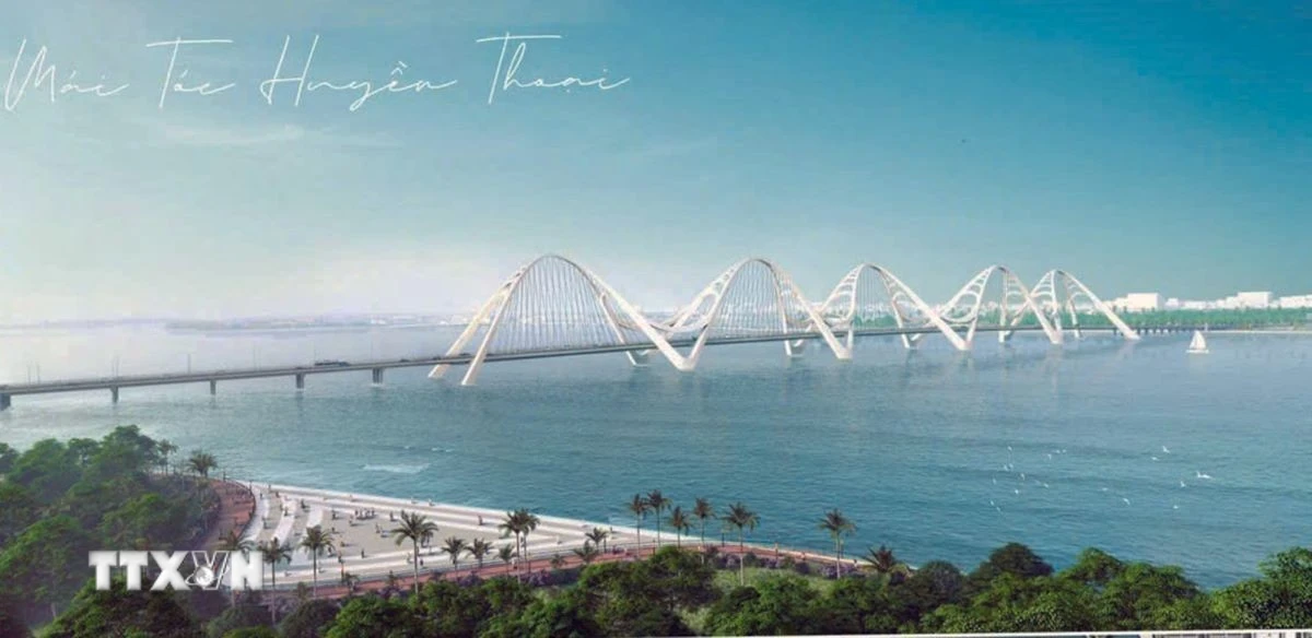 Phối cảnh dự án công trình cầu trên tuyến đường bộ ven biển kết nối An Biên-Rạch Giá. (Ảnh: Lê Huy Hải/TTXVN) 