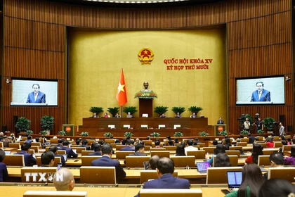 Chủ tịch Quốc hội Trần Thanh Mẫn phát biểu bế mạc Kỳ họp thứ 10 Quốc hội khóa XV. (Ảnh: Doãn Tấn/TTXVN)