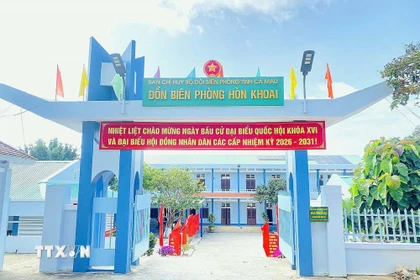 Điểm bầu cử tại Đồn Biên phòng Hòn Khoai, thuộc xã Đất Mũi, tỉnh Cà Mau sẵn sàng cho ngày bầu cử sớm. (Ảnh: TTXVN phát)