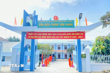 Điểm bầu cử tại Đồn Biên phòng Hòn Khoai, thuộc xã Đất Mũi, tỉnh Cà Mau sẵn sàng cho ngày bầu cử sớm. (Ảnh: TTXVN phát)