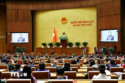 Đồng chí Trần Thanh Mẫn, Chủ tịch Quốc hội khóa XV phát biểu khai mạc Kỳ họp thứ Nhất, Quốc hội khóa XVI. (Ảnh: Doãn Tấn/TTXVN)