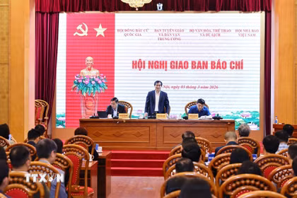 Quang cảnh Hội nghị giao ban báo chí. (Ảnh: Minh Đức/TTXVN)