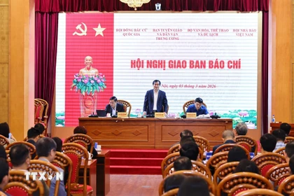 Quang cảnh Hội nghị giao ban báo chí. (Ảnh: Minh Đức/TTXVN)