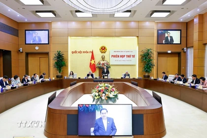 Chủ tịch Quốc hội Trần Thanh Mẫn, Chủ tịch Hội đồng Bầu cử Quốc gia phát biểu. (Ảnh: Doãn Tấn/TTXVN)