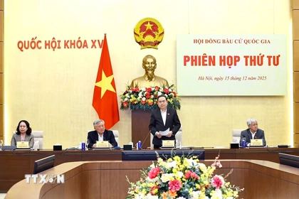 Chủ tịch Quốc hội Trần Thanh Mẫn, Chủ tịch Hội đồng Bầu cử Quốc gia phát biểu. (Ảnh: Doãn Tấn/TTXVN)