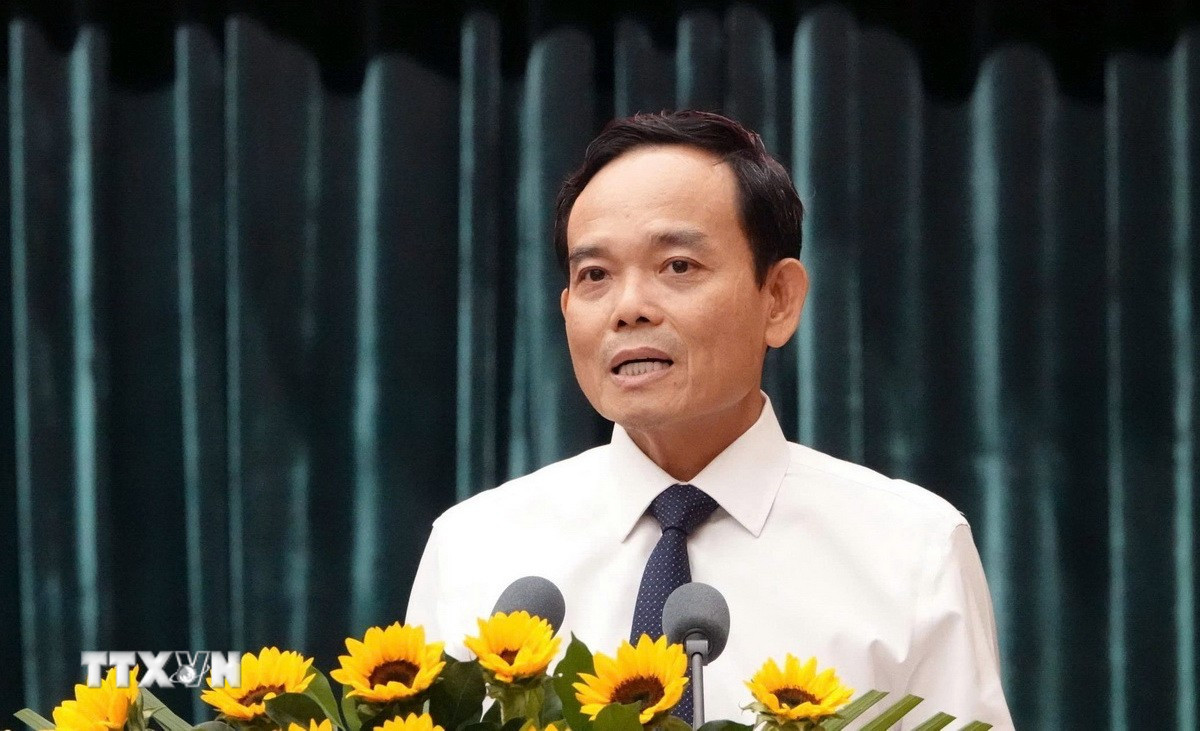 Bí thư Thành ủy Thành phố Hồ Chí Minh Trần Lưu Quang phát biểu chỉ đạo tại Hội nghị. (Ảnh: Tiến Lực/TTXVN)