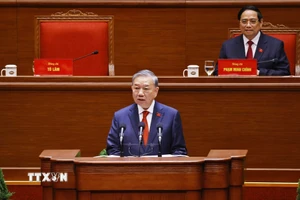 Tổng Bí thư Tô Lâm thay mặt Ban Chấp hành Trung ương Đảng khóa XIV phát biểu ý kiến. (Ảnh: TTXVN)