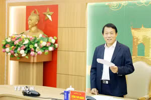 Đại tướng Lương Tam Quang, Ủy viên Bộ Chính trị, Bộ trưởng Bộ Công an, Trưởng Đoàn kiểm tra, giám sát phát biểu. (Ảnh: Thế Duyệt/TTXVN)