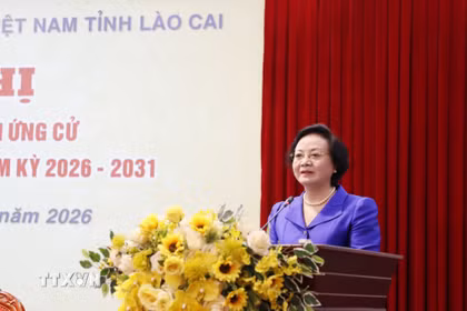 Bí thư Trung ương Đảng, Phó Thủ tướng Chính phủ Phạm Thị Thanh Trà đại diện cho các ứng cử viên phát biểu tại hội nghị. (Ảnh: Tuấn Anh/TTXVN)