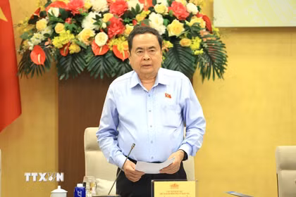 Chủ tịch Quốc hội, Chủ tịch Hội đồng bầu cử Quốc gia Trần Thanh Mẫn phát biểu. (Ảnh: Tuấn Anh/TTXVN)