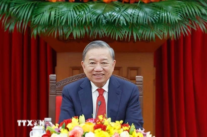 Tổng Bí thư Tô Lâm điện đàm với Bí thư thứ nhất Đảng Cộng sản Cuba, Chủ tịch nước Cộng hòa Cuba Miguel Diaz-Canel. (Ảnh: Thống Nhất/TTXVN)