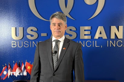 Nguyên Đại sứ Brian McFeeters, Chủ tịch kiêm Giám đốc điều hành Hội đồng Kinh doanh Mỹ-ASEAN (USABC). (Ảnh: Ngọc Quang/TTXVN)