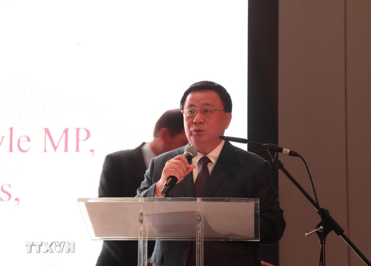 Ủy viên Bộ Chính trị, Giám đốc Học viện Chính trị Quốc gia Hồ Chí Minh Nguyễn Xuân Thắng phát biểu tại Lễ kỷ niệm. (Ảnh: Hữu Tiến/TTXVN) ttxvn-dai-su-quan-viet-nam-tai-anh-to-chuc-le-ky-niem-quoc-khanh-29-8279462.jpg