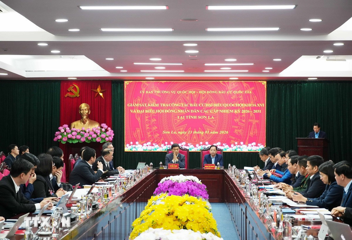 Quang cảnh buổi làm việc. (Ảnh: Nguyễn Cường/TTXVN)