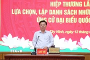 Ông Nguyễn Thanh Hải, Phó Bí thư Tỉnh ủy, Chủ tịch Ủy ban Mặt trận Tổ quốc Việt Nam tỉnh Tây Ninh phát biểu tại hội nghị. (Ảnh: Bùi Giang/TTXVN)