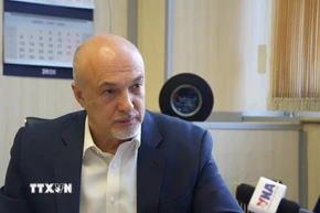 Tiến sỹ Oleg Ghermanovych Rumyntsev trả lời phỏng vấn TTXVN tại Nga. (Ảnh: Trần Hải/TTXVN)