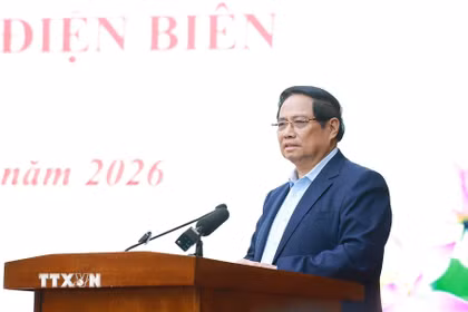 Thủ tướng Phạm Minh Chính phát biểu chỉ đạo tại cuộc làm việc với lãnh đạo tỉnh Điện Biên về tình hình phát triển kinh tế-xã hội của tỉnh. (Ảnh: Dương Giang/TTXVN)