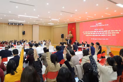 Hội nghị lấy ý kiến cử tri nơi công tác giới thiệu nhân sự từ Cơ quan Đại học Quốc gia Hà Nội ứng cử đại biểu Quốc hội khóa XVI. (Nguồn: (VNU)