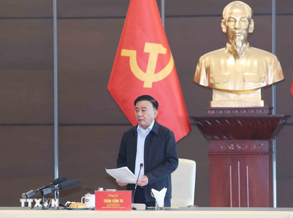 Thường trực Ban Bí thư Trần Cẩm Tú phát biểu tại buổi sơ duyệt với các cơ quan. (Ảnh: Phương Hoa/TTXVN)