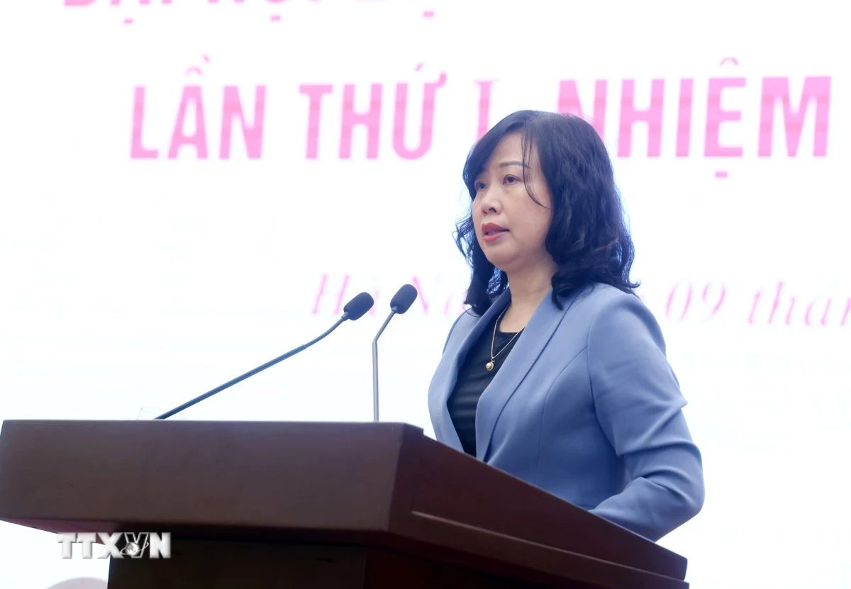 Đồng chí Đào Hồng Lan, Ủy viên Trung ương Đảng, Bộ trưởng Bộ Y tế trả lời câu hỏi của phóng viên các cơ quan thông tấn, báo chí. (Ảnh: Phạm Kiên/TTXVN)