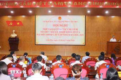 Ủy ban bầu cử thành phố Cần Thơ tổ chức hội nghị triển khai công tác chuẩn bị tổ chức bầu cử đại biểu Quốc hội khóa XVI và đại biểu Hội đồng Nhân dân các cấp, nhiệm kỳ 2026-2031. (Ảnh: Ngọc Thiện/TTXVN)