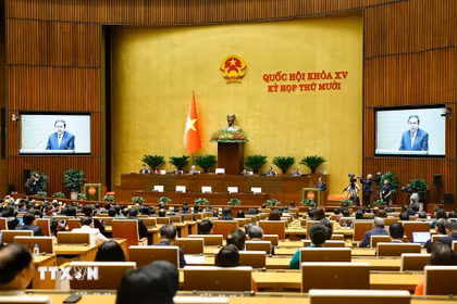 Chủ tịch Quốc hội Trần Thanh Mẫn phát biểu bế mạc Kỳ họp thứ 10, Quốc hội khóa XV. (Ảnh: Doãn Tấn/TTXVN)