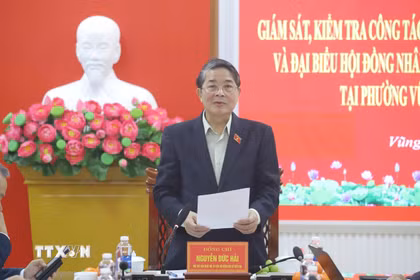 Phó Chủ tịch Quốc hội Nguyễn Đức Hải phát biểu tại buổi làm việc với tỉnh Hà Tĩnh về công tác bầu cử. (Ảnh: TTXVN phát)