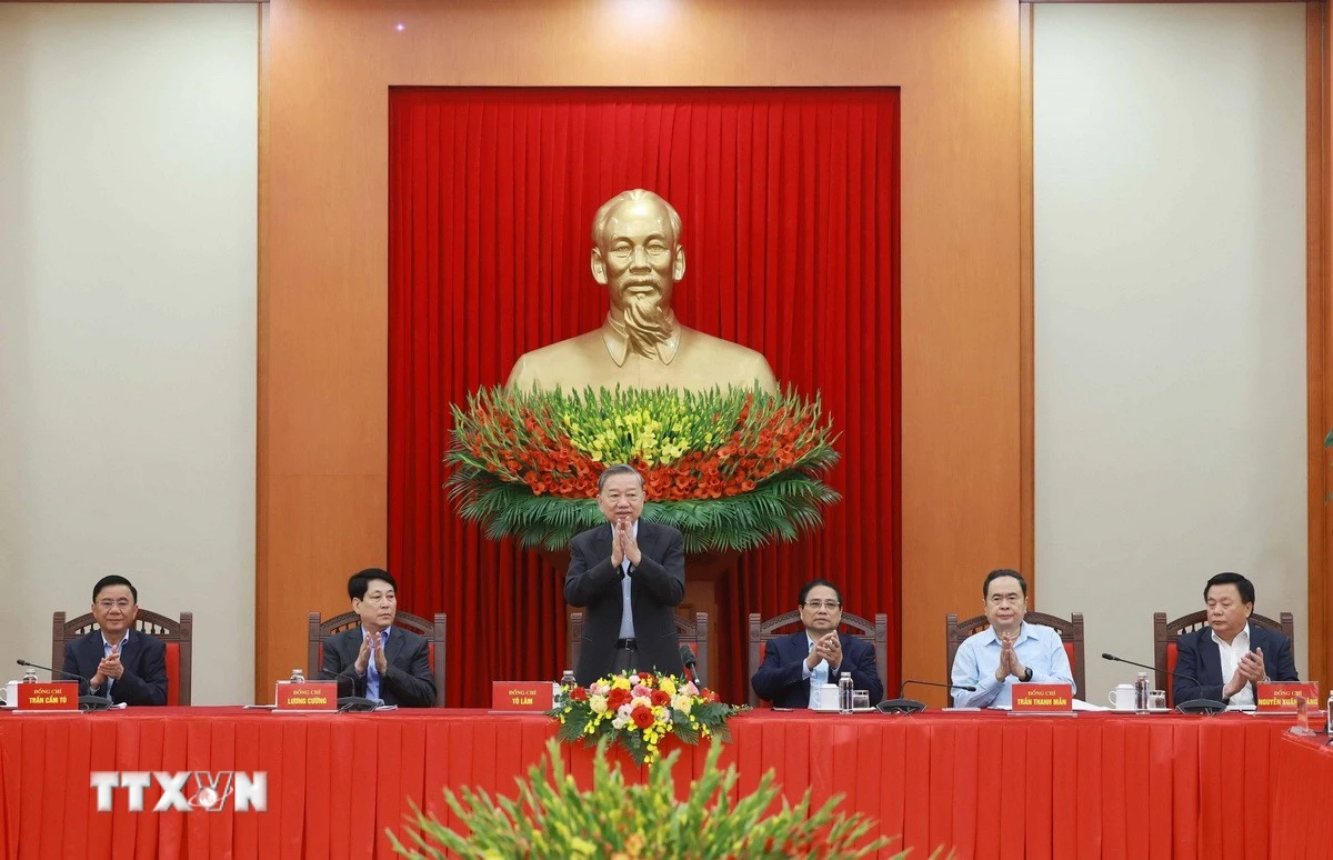 Tổng Bí thư Tô Lâm, Trưởng Tiểu ban Văn kiện Đại hội XIV của Đảng phát biểu. (Ảnh: Thống Nhất/TTXVN)